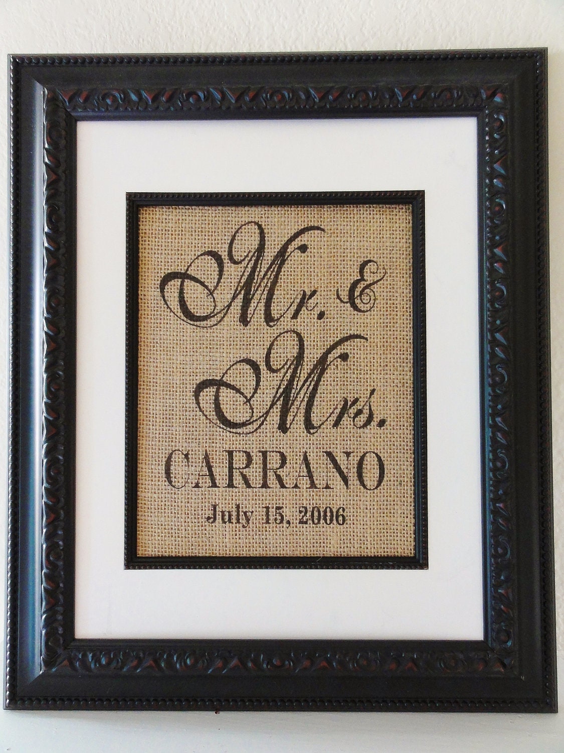 Personalized Mr. & Mrs., Burlap Wall Art, Perfect Gift for Weddings, Engagements, Showers, Announcement, Print or Sign