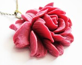 red rose necklace, flower necklace, long necklace pendant, chunky necklace, flower jewelry necklace, rolo chain, cabochon necklace, hot pink