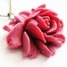 red rose necklace, flower necklace, long necklace pendant, chunky necklace, flower jewelry necklace, rolo chain, cabochon necklace, hot pink