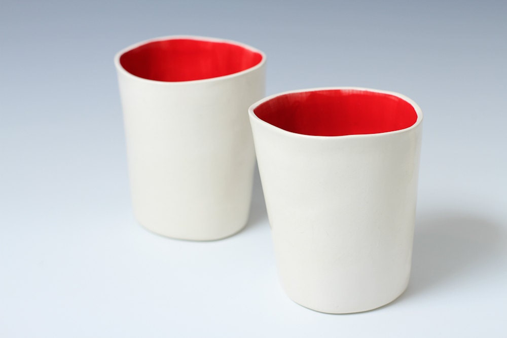 Red and White Handmade Ceramic / Pottery Cup / Tumbler - Simple, Modern and Bright - ready to ship gift