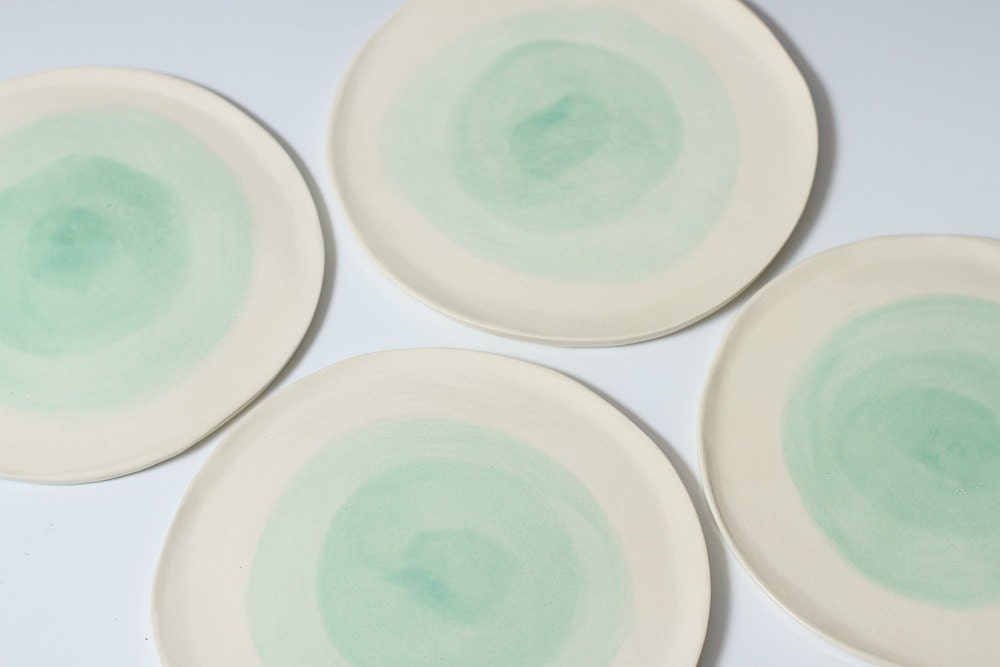 6 inch Turquoise Dot Pottery Plates - Handmade White and Turquoise Ceramic Plates - small to medium desert / side plate - ready to ship