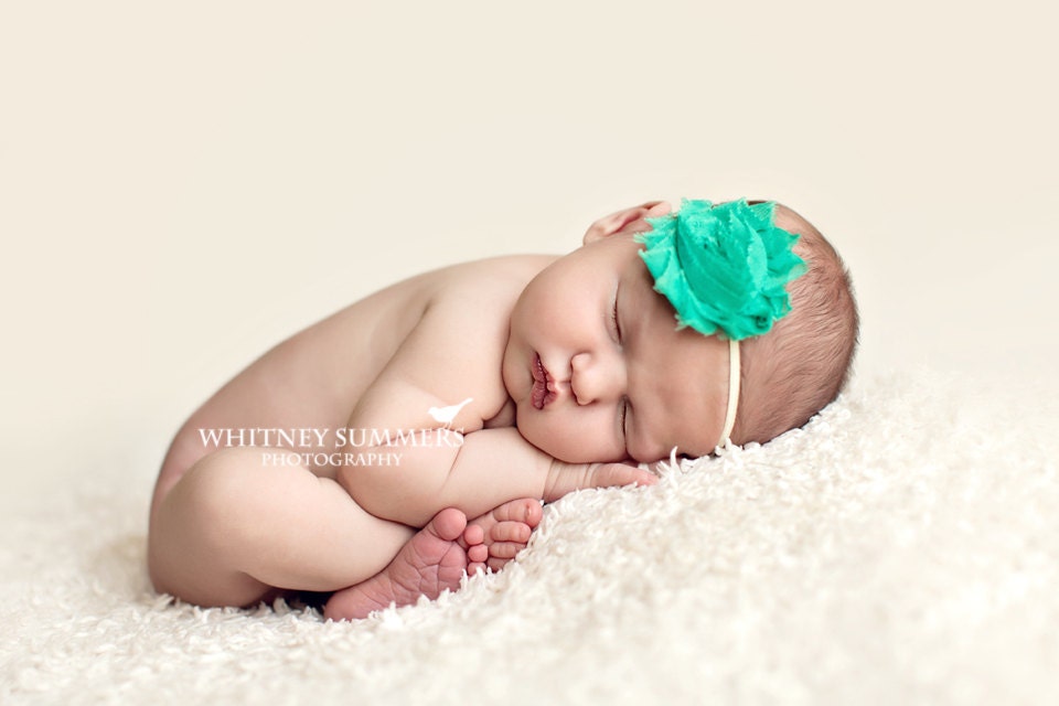 Baby girl headband...newborn headband...photography prop...TURQUOISE SHABBY HEADBAND