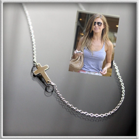 Sideway cross necklace in sterling silver, Celebrity sideway cross, offcenter Sideways Cross, bridesmaid gift