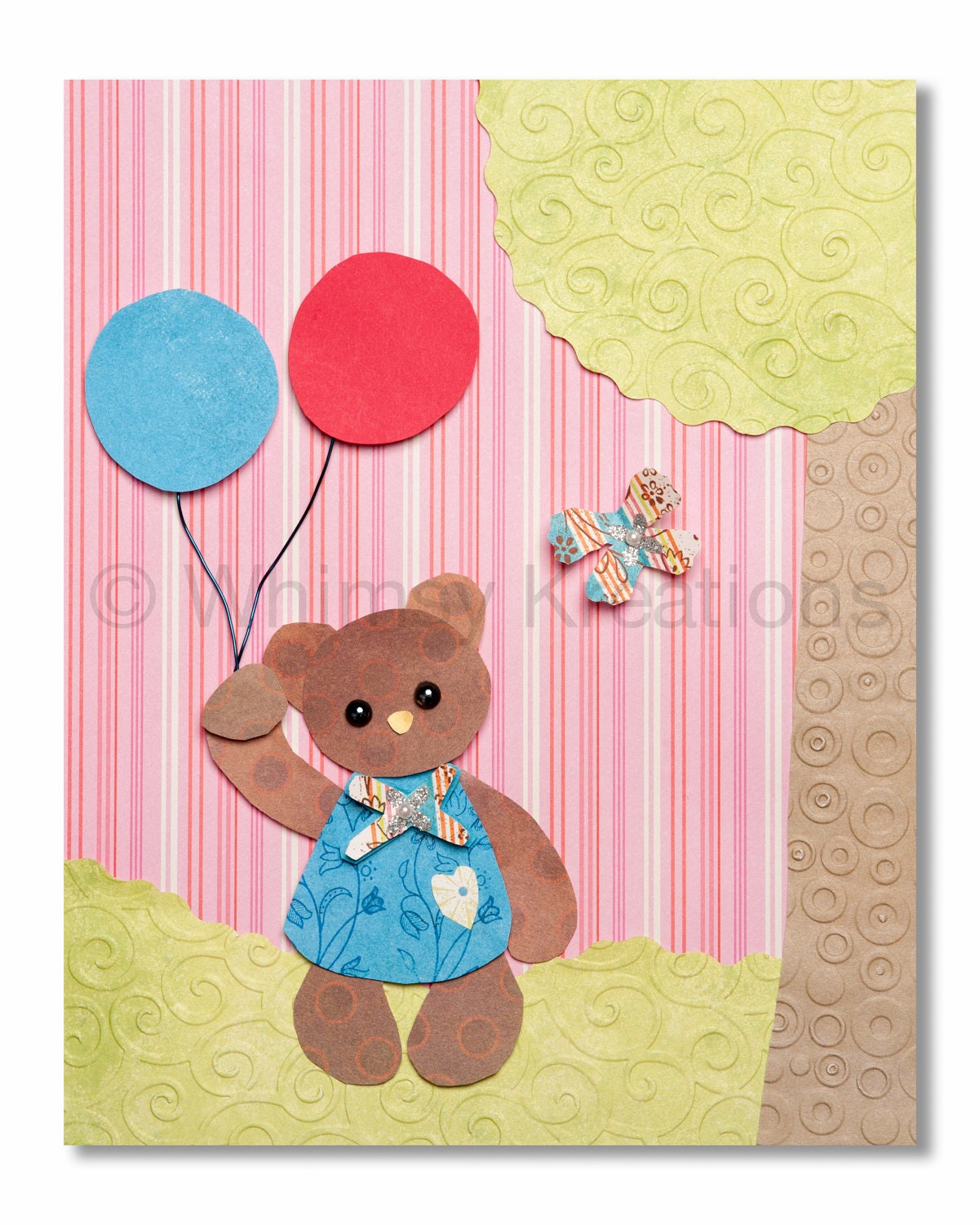 Baby Bear Holding Balloons - Whimsical Nursery Art, Children's Art