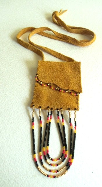 Leather Pouch Medicine Bag Black Bead Authentic Native Made Fathers Day Gift for Him