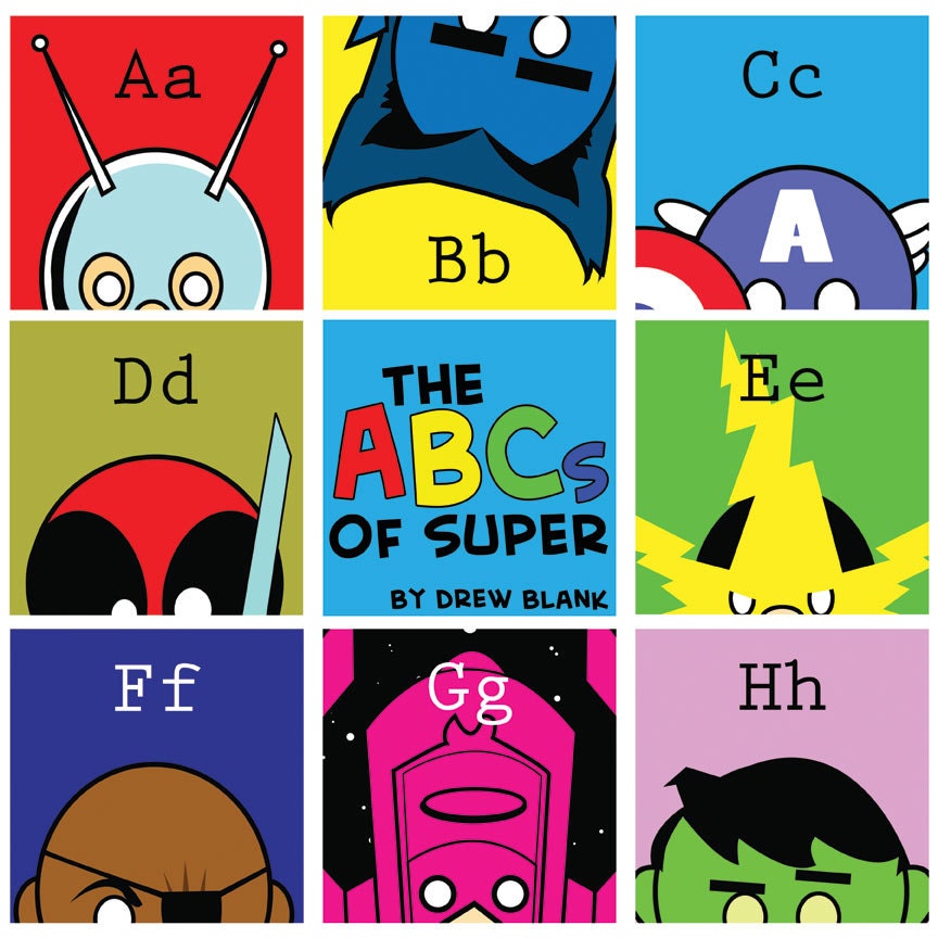 ABCs of Super / 3 Poster Prints of MARVEL Super Heroes 12"x12" Spider-Man / Captain America / Hulk / Wolverine / Avengers / Iron Man ABC