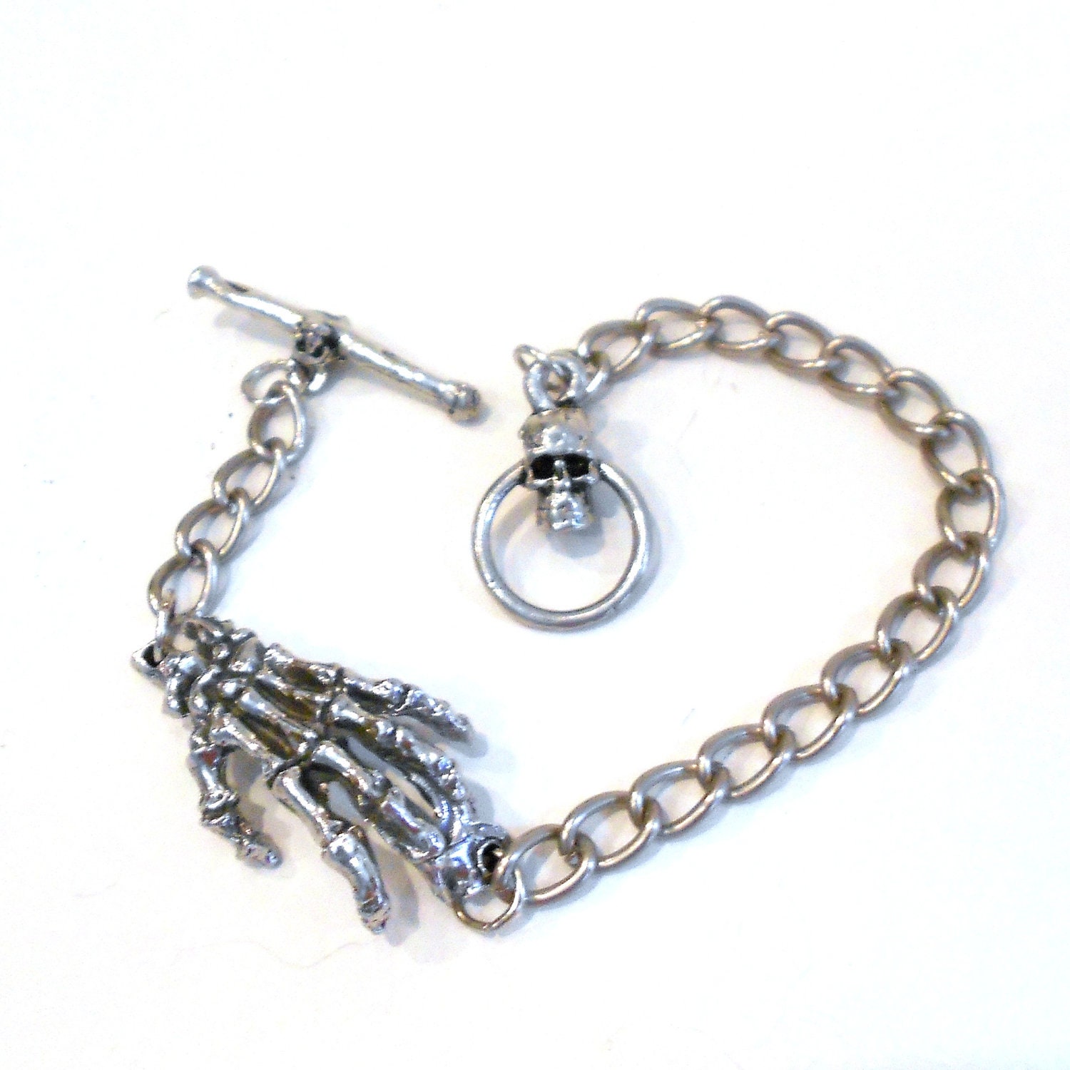 Skeleton Hand Bracelet with Skull and Bone Toggle