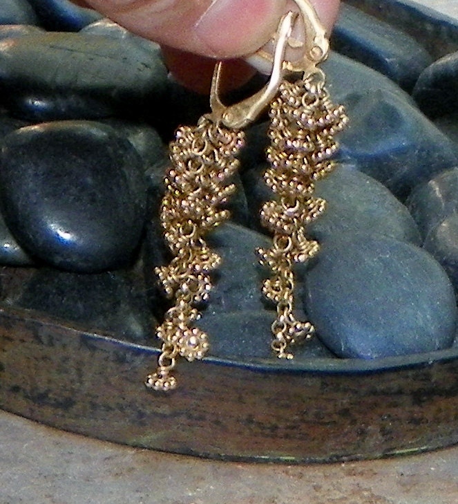 Golden Woodland Wisteria Flower Dangle Earrings