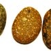 three mottled stones, drilled beach rocks with inclusions