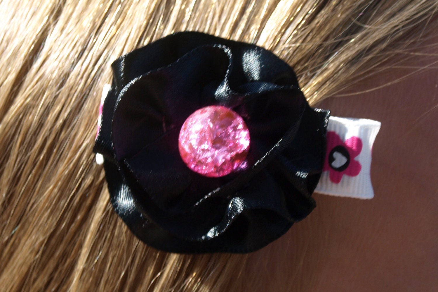 black and hot pink hair clip- sparkly pink and black - fancy hair accessories