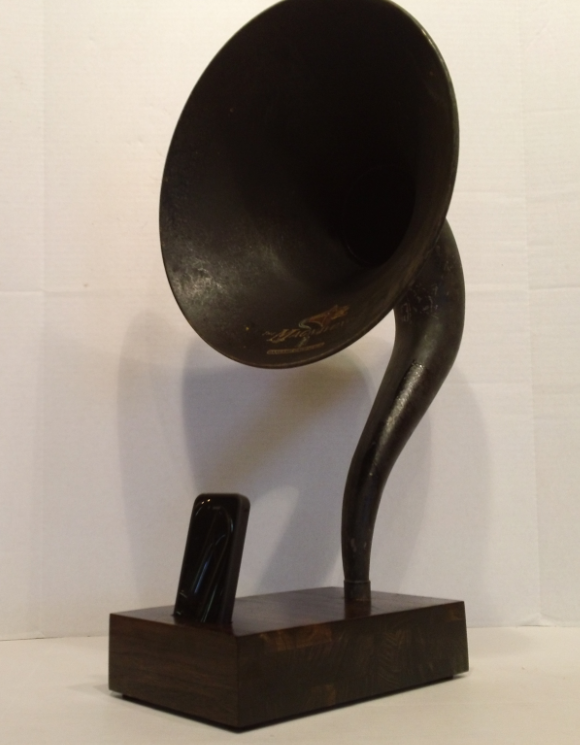 The Curved Magnavox Acoustic  iPhone Speaker Dock Utilizing a Vintage Antique   Gramophone Phonograph Horn -CUSTOM - MADE to ORDER-