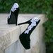 SALE - Black Shoes - Black Pump, Black Heel with White Lace. US Size 6.5