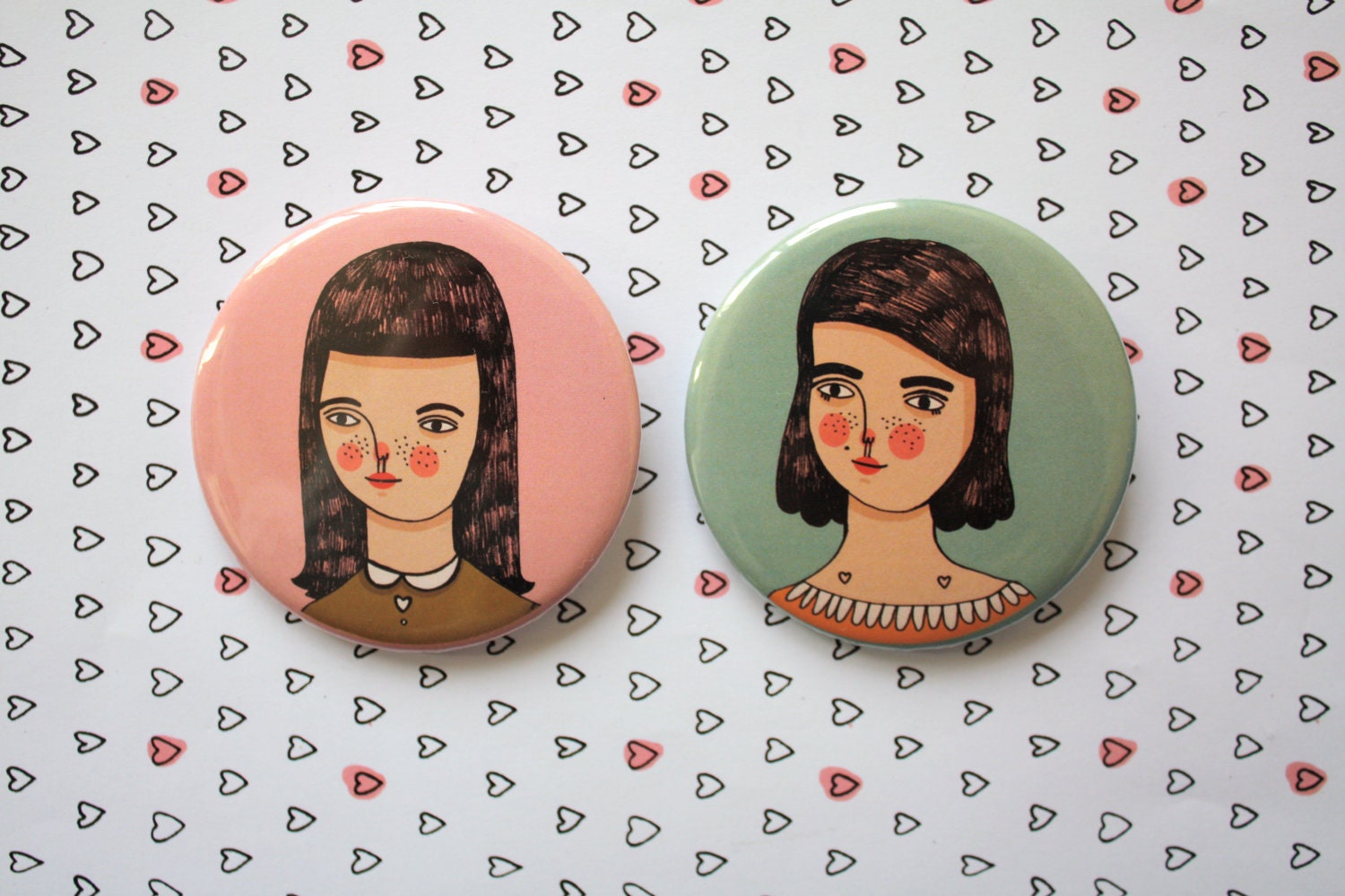 Badge / Pinback Button 2 Pack 2-1/4" - Original Illustrations - Best Friends