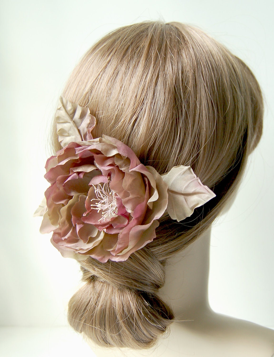 Olive and purple silk flower brooch/hair clip