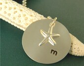 1 Inch Beachy Solid Sterling Silver Starfish, Star Fish, Sea Shell, Ocean Custom Made Hand Stamped Personalized Initial Necklace