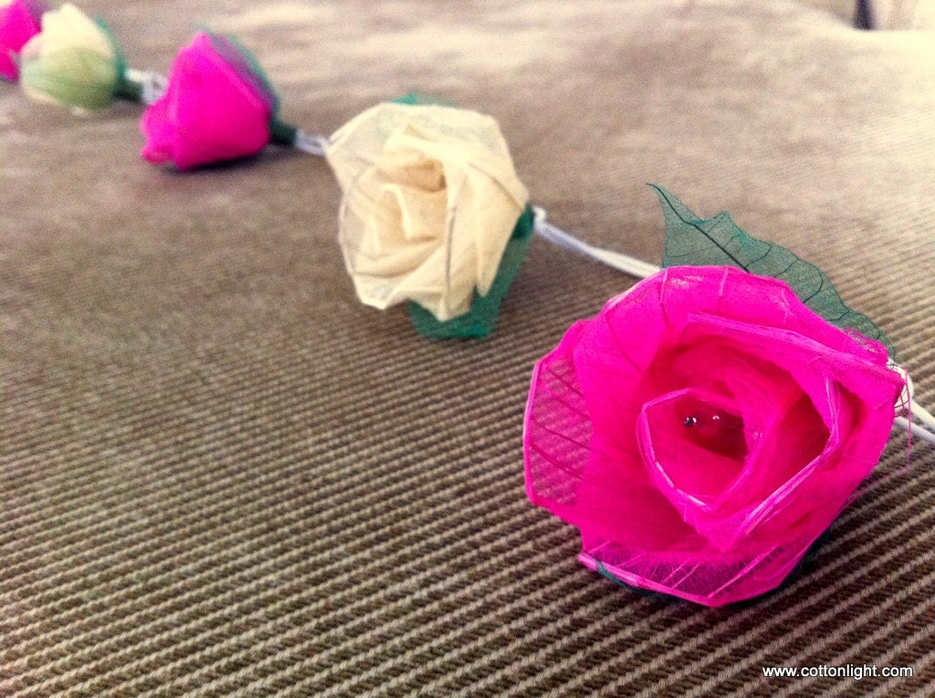 20 white and Pink Romantic valentine Rose flower leaf string light patio decoration wedding bedroom decor