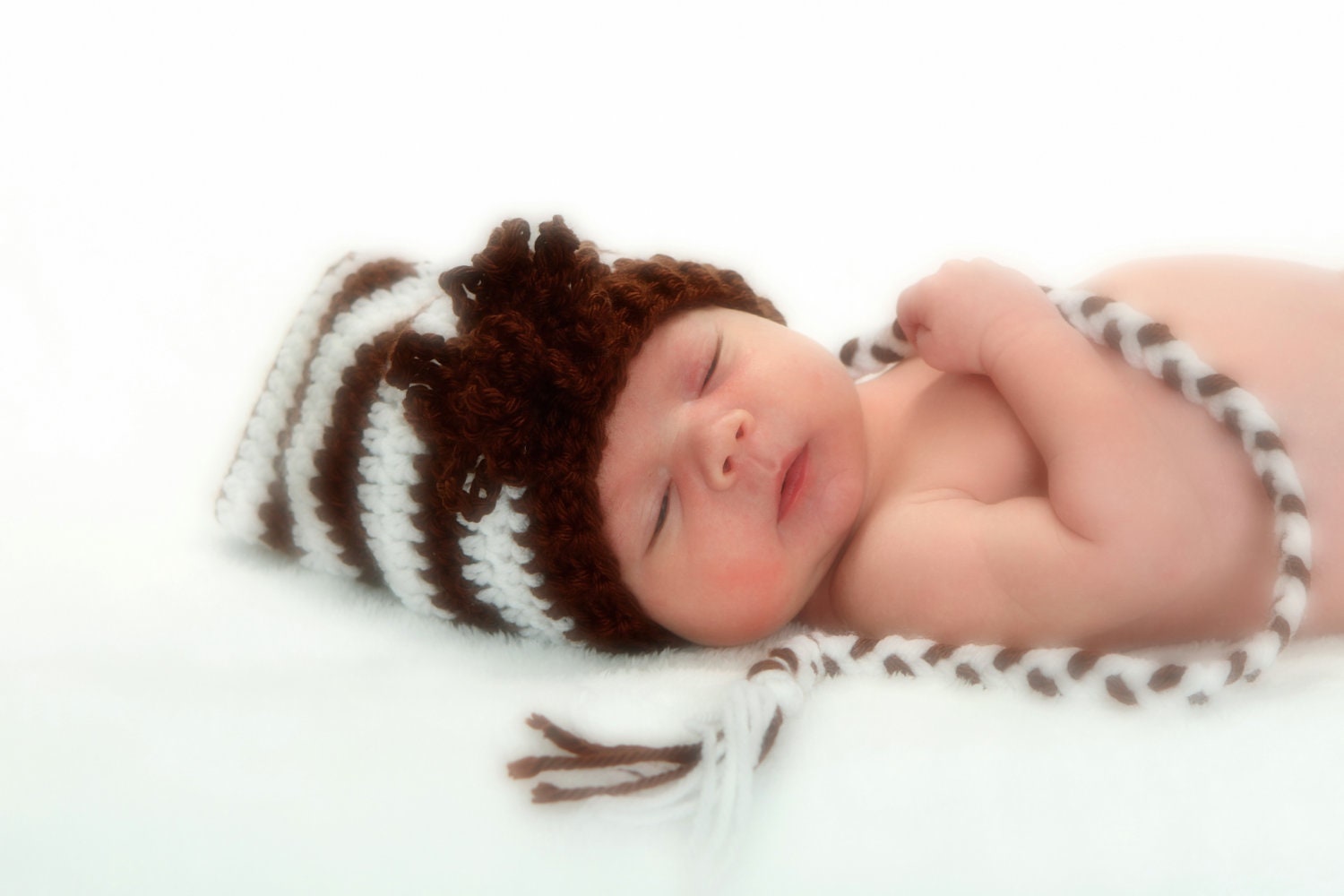 Newborn Brown Elf Hat with Flower, Boy Girl Photo Prop