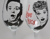I Love Lucy Wine Glasses, Lucille Ball, painted wine glass, Desi Arnaz