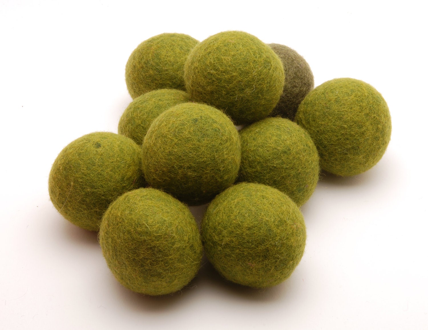 Leaping Sheep all natural  DARK LIME GREEN colored wool dryer ball - big  7 cm in diameter- eco friendly - diapers - mom