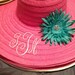 pink monogram straw hat summer beach with your choice of flower