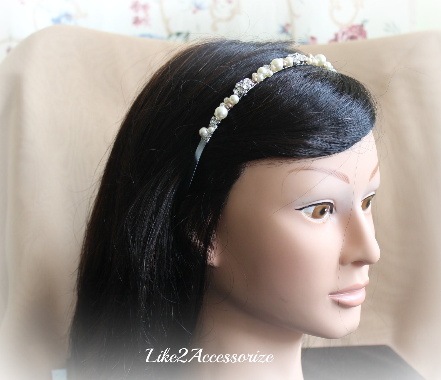 Pearl Bridal Tiara Headband Wedding Jewelry Bridal Head Piece Rhinestones Pearl Wedding Headband Swarovski Pearl Headband