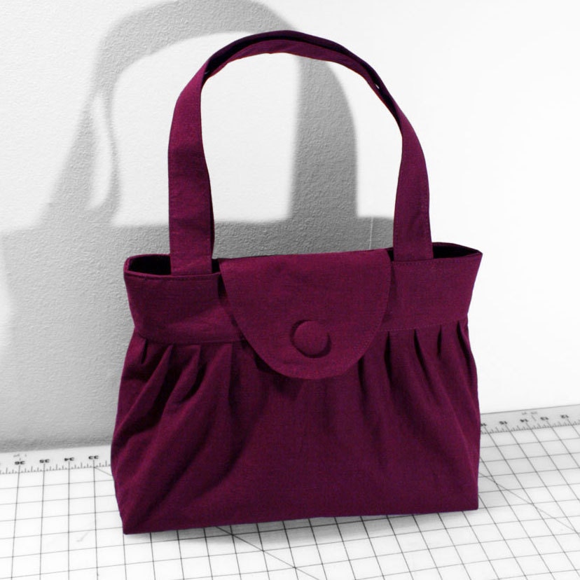Pleated Handbag with Flap Closure in Purple