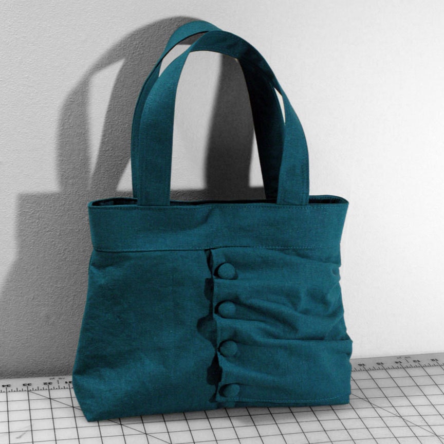 Ruffled Flap Handbag with Buttons in Dark Turquoise Green