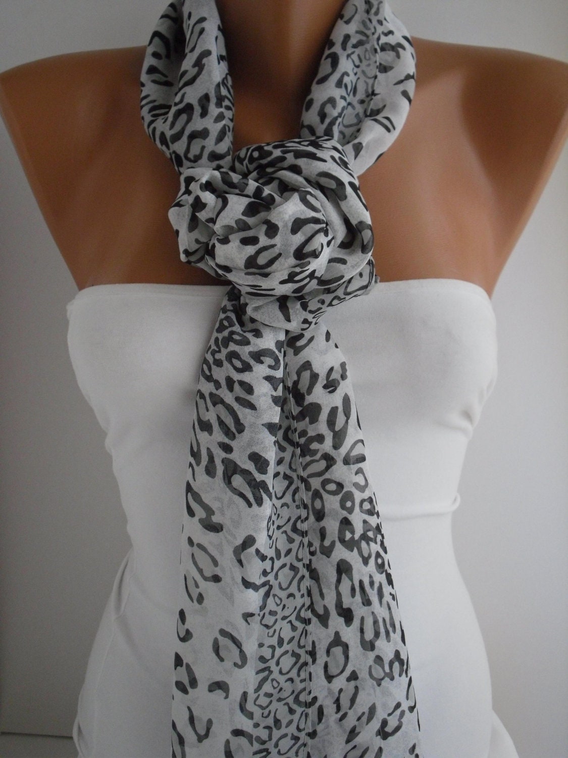 Black and White Leopard Chiffon Shawl- Scarf-