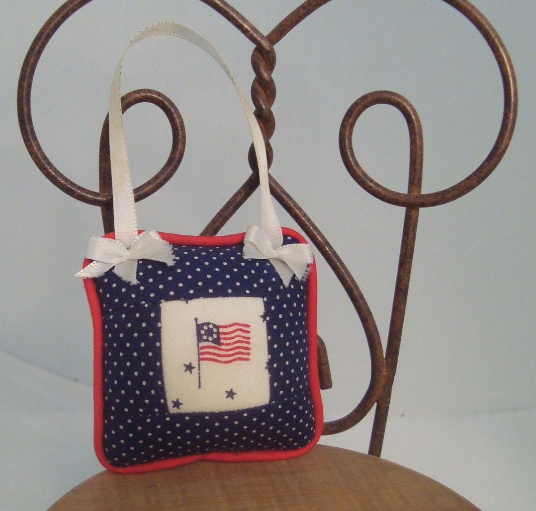 Handcrafted Miniature Bull's Eye Pieced Patriotic Flag Puffy Hanging