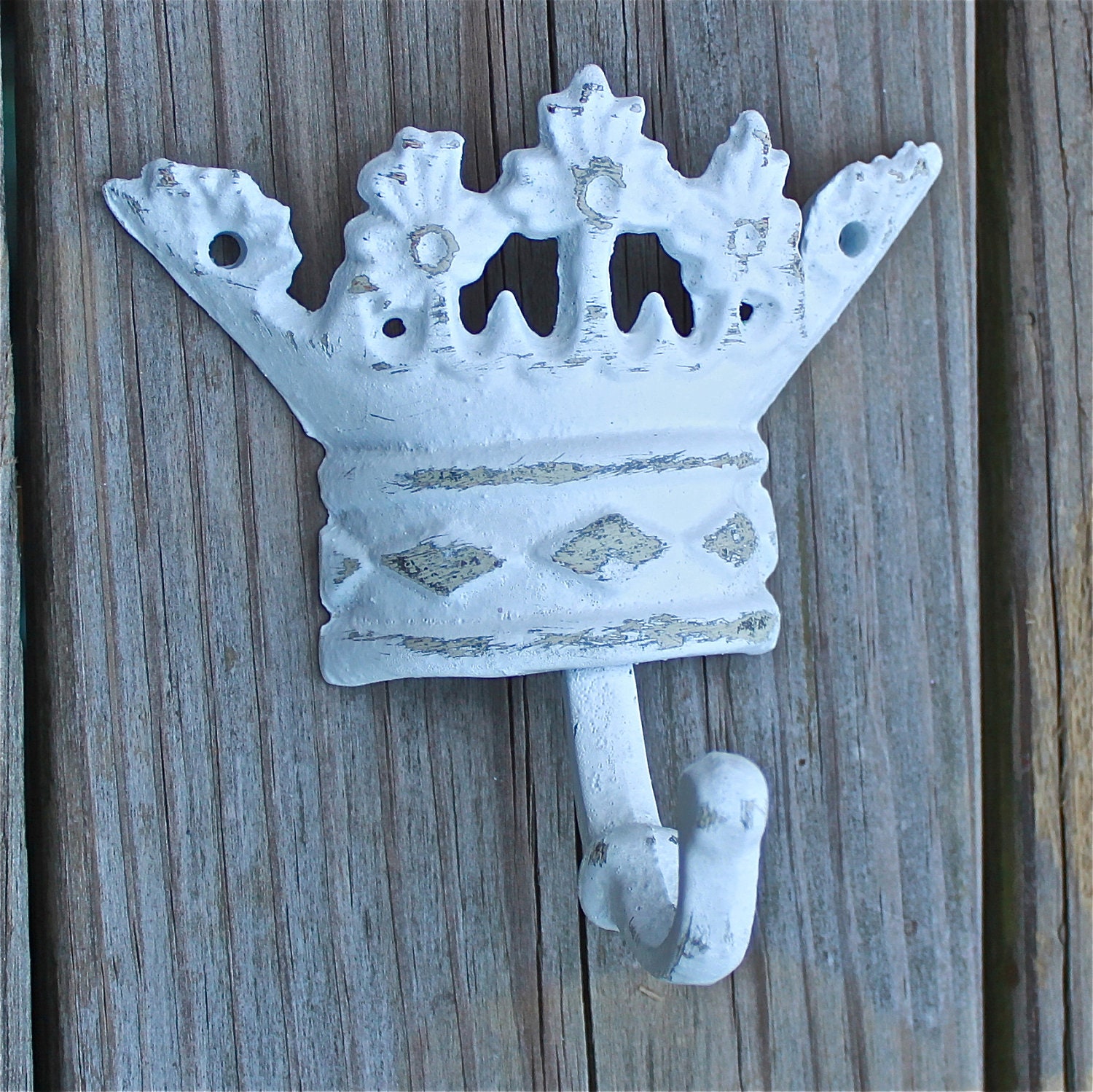Princess Crown Wall Hook /white /Cast Iron Wall Hook /Distressed /Jewelry Accessory /Girls Room Decor /Princess Decor /Shabby chic /