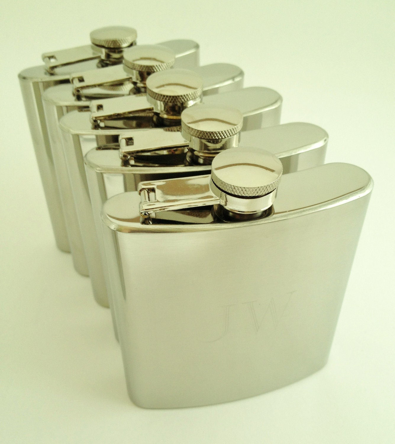 5 Engraved Flasks With Mirror Finish - Monogrammed Gifts for Groomsmen