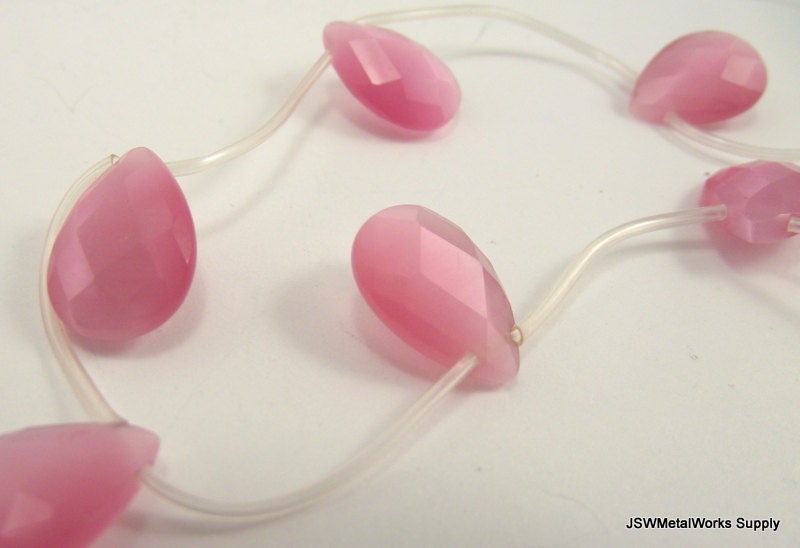 Pink Cat's Eye Beads, Faceted Teardrop, 13-18mm, 12 Beads, Whole Strand
