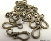 20 Decorative Antiqued Brass Hook Clasps