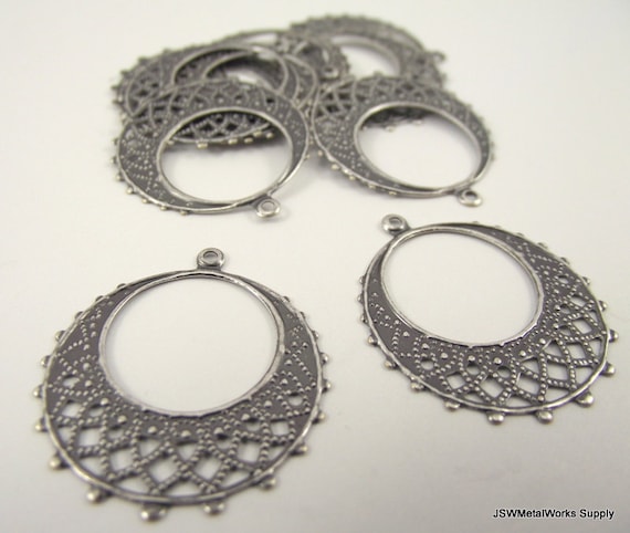 Antiqued Silver Round Filigree Drop, 25mm, 10 Pieces