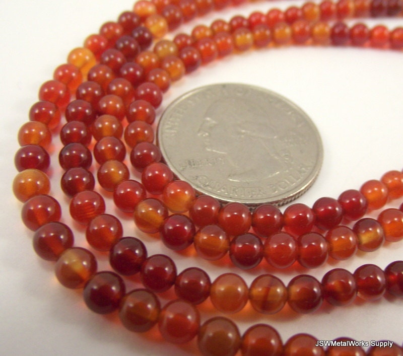 Red Agate Round Beads, 4mm, 16 Inch Strand, Whole Strand