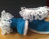 Baby Booties Loopy Top  Crocheted 3 - 6 months