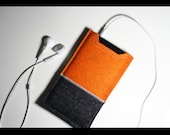 iPhone or iPod sleeve - Merino wool felt dark grey and orange
