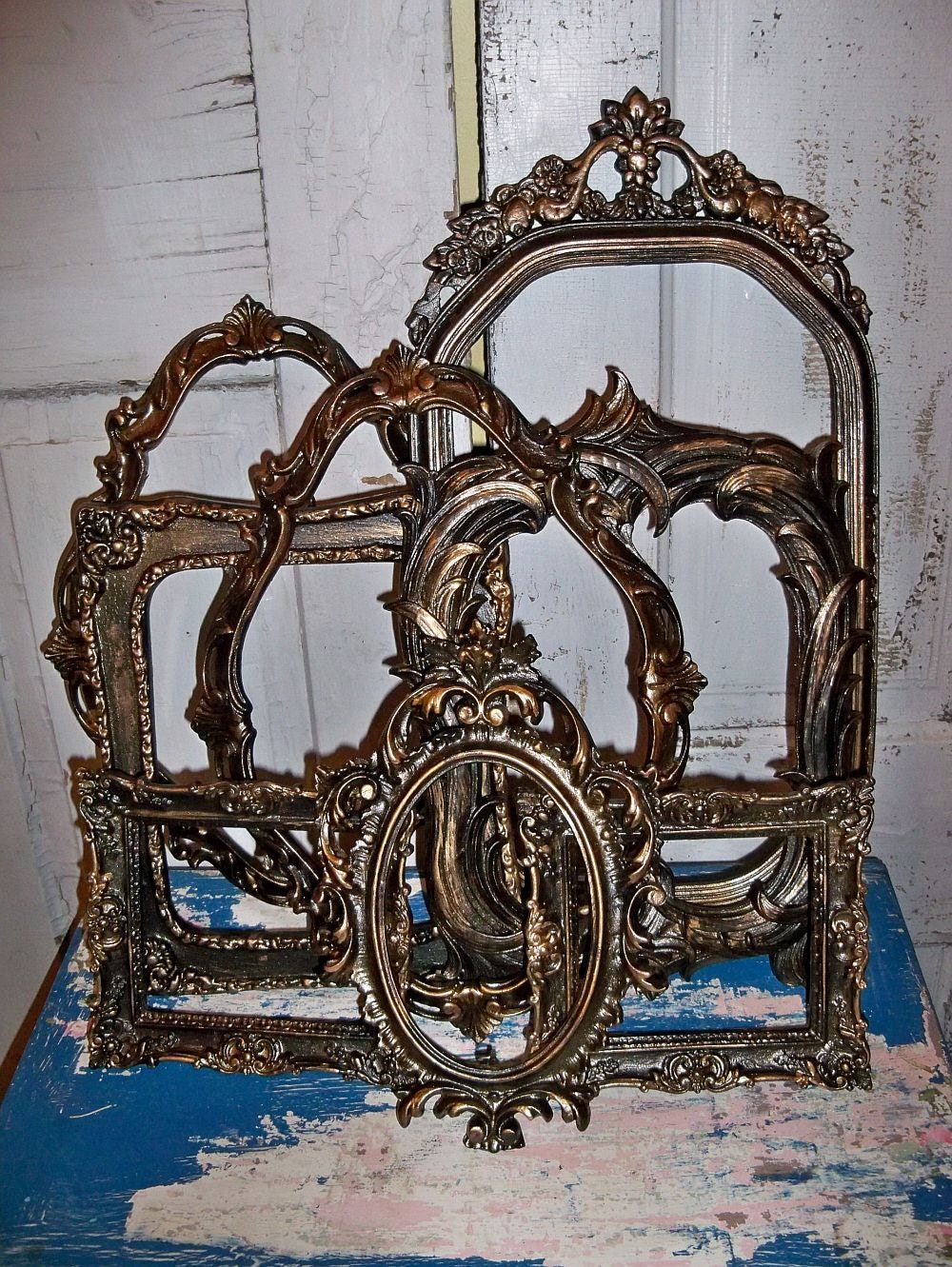 Victorian Gothic frame grouping dark black bronze distressed by Anita Spero