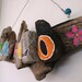 Hanging MAHALO Driftwood Sculpture with Yellow, Lime Green, Bright Blue Plumeria (Made to Order)