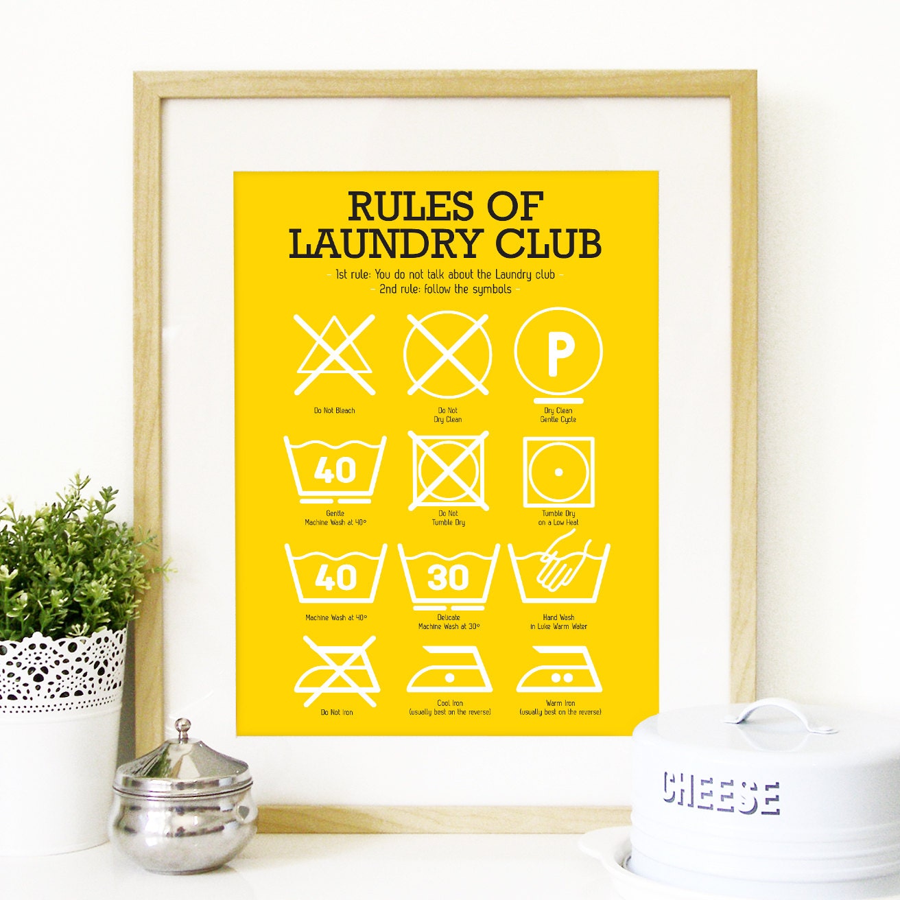 Laundry room Kitchen Poster symbols explained Mid Century Poster Kitchen art wall in yellow - 18 x 24 inch Poster Art Print Etsy