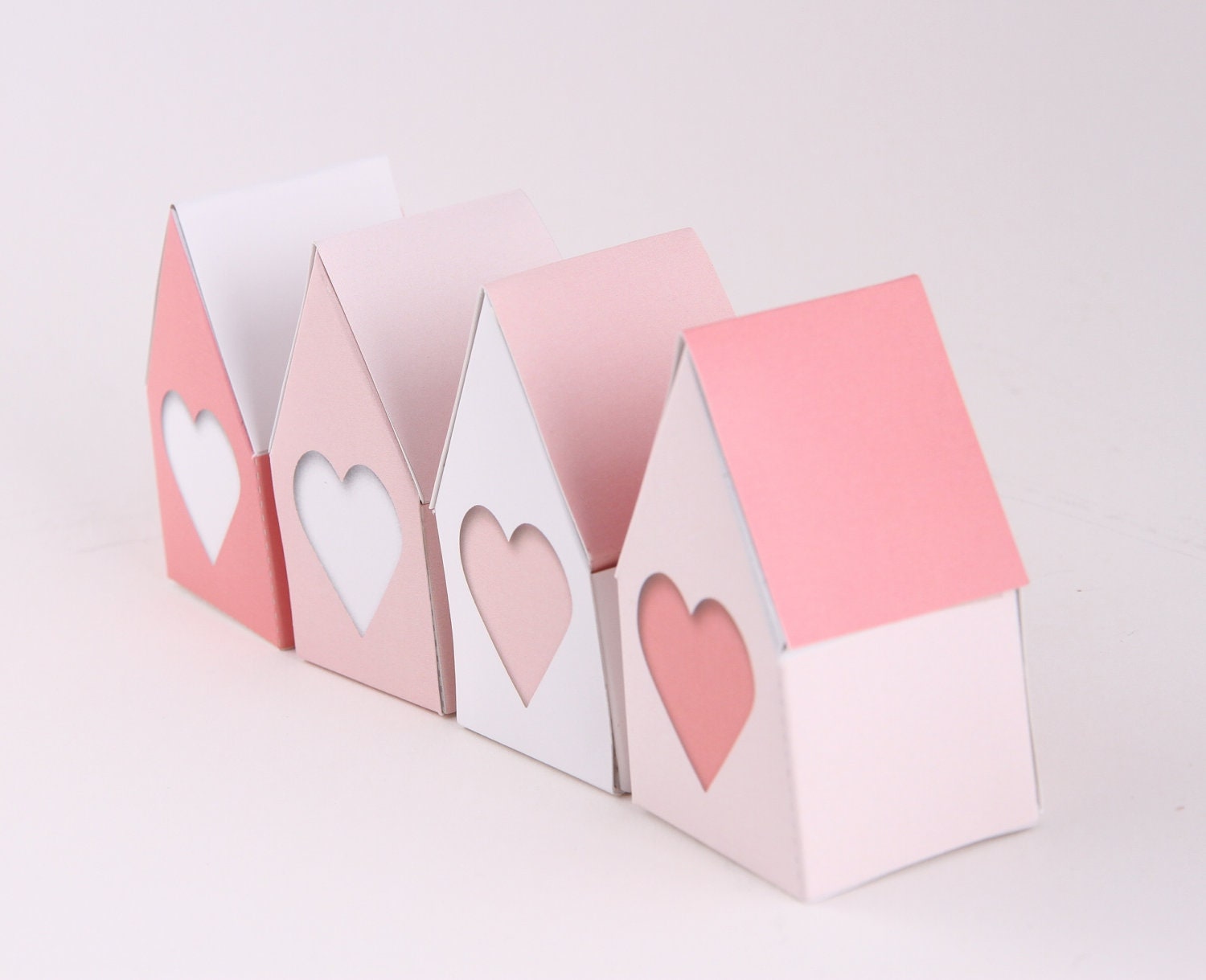 House with Heart Gift Boxes -  Printable DIY Wedding Favors -  Pastel pink, white, Instant Download