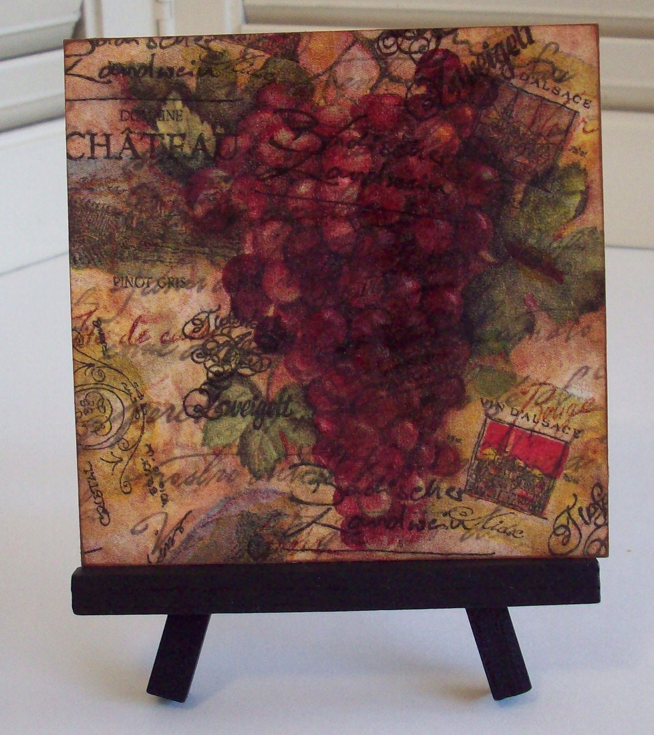 Encaustic Wine Grape Harvest, Mixed Media Collage, 4 x 4