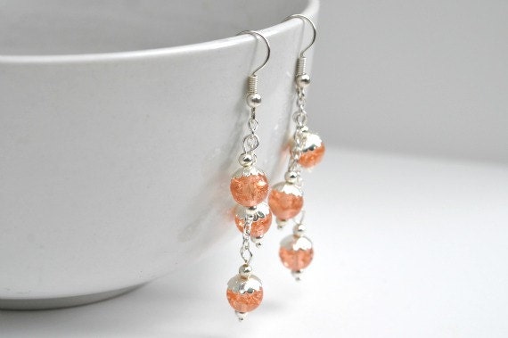 Peach Earrings - Glass Bead Earrings - Long Beaded Earrings