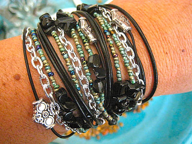 Boho Chic Endless Leather Wrap Beaded Bracelet...CAMO... "FREE SHIPPING"