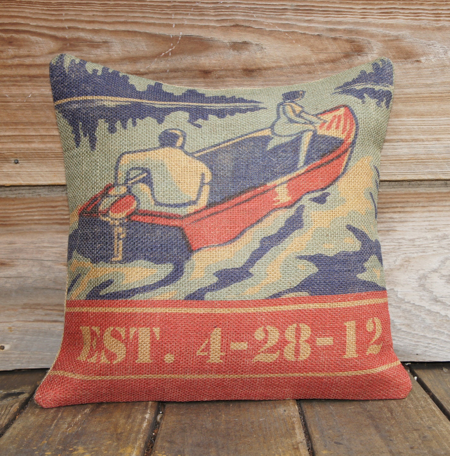 Personalized Anniversary Pillow, Burlap Feed Sack Pillow Cover, 16x16