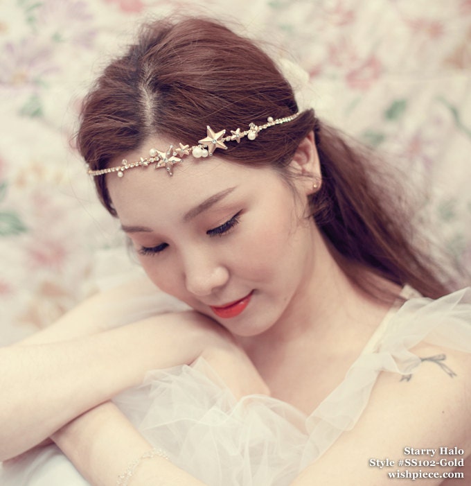 Bridal Headband, Stars and Pearls Halo Wedding Headpiece, Bridal Hair Accessories, Hair Star
