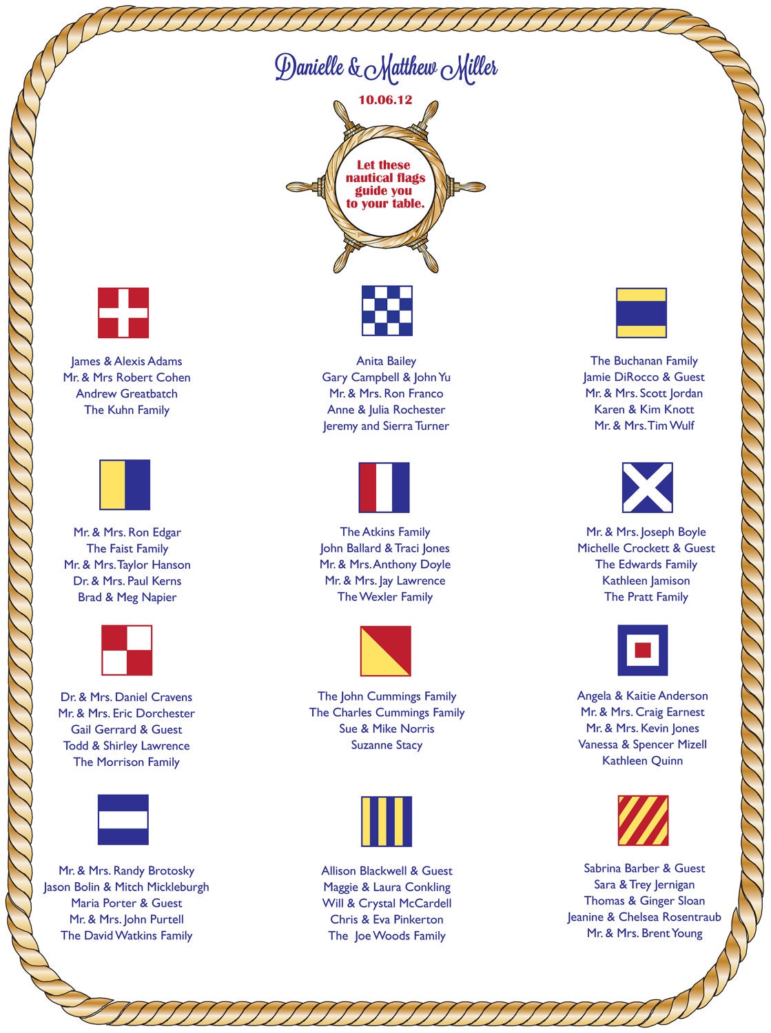 Wedding Seating Chart Poster - Nautical Flags