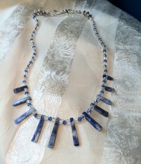 Sweet Sparkling Sodalite Fan Necklace Dagger Cleopatra Collar