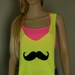 Neon Yellow Mustache Hand Cut Low Sides Tank Top Shirt