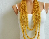 Mustard Yellow, sailor rope, lariat scarf, Fashion infinity woman scarves, yellow silvery yarn summer scarf... Special design for you...